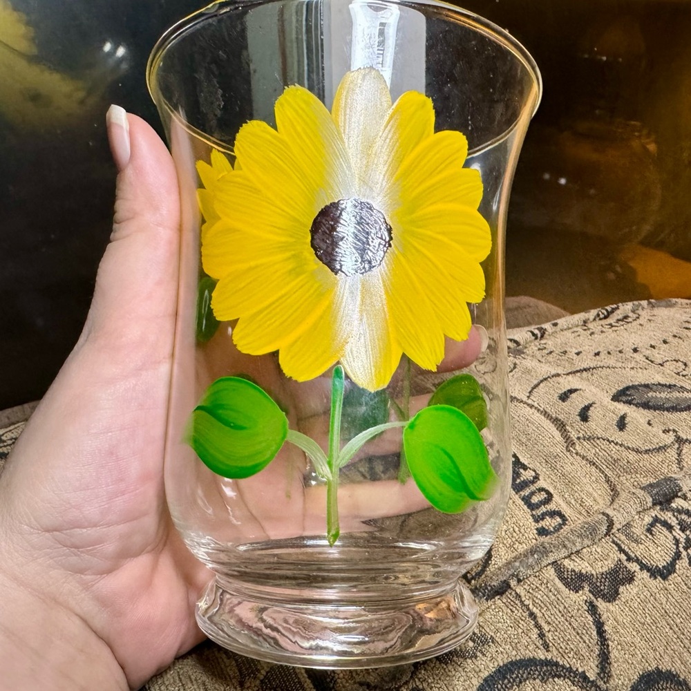 90’s Vintage Cheerful Yellow and Green Candle Holder with Sand and Candles